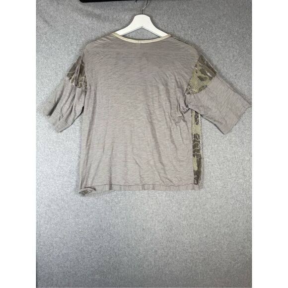 Anthropologie Tiny Womens Medium Pullover Keyhole Neck Top Gray Tan Abstract - Picture 8 of 8